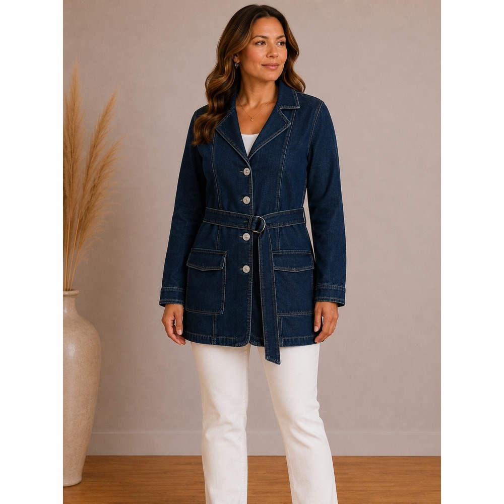 Pilcro Denim Belted Jacket Womens MP Blue Dark Wash Utility‎ Chore Coat